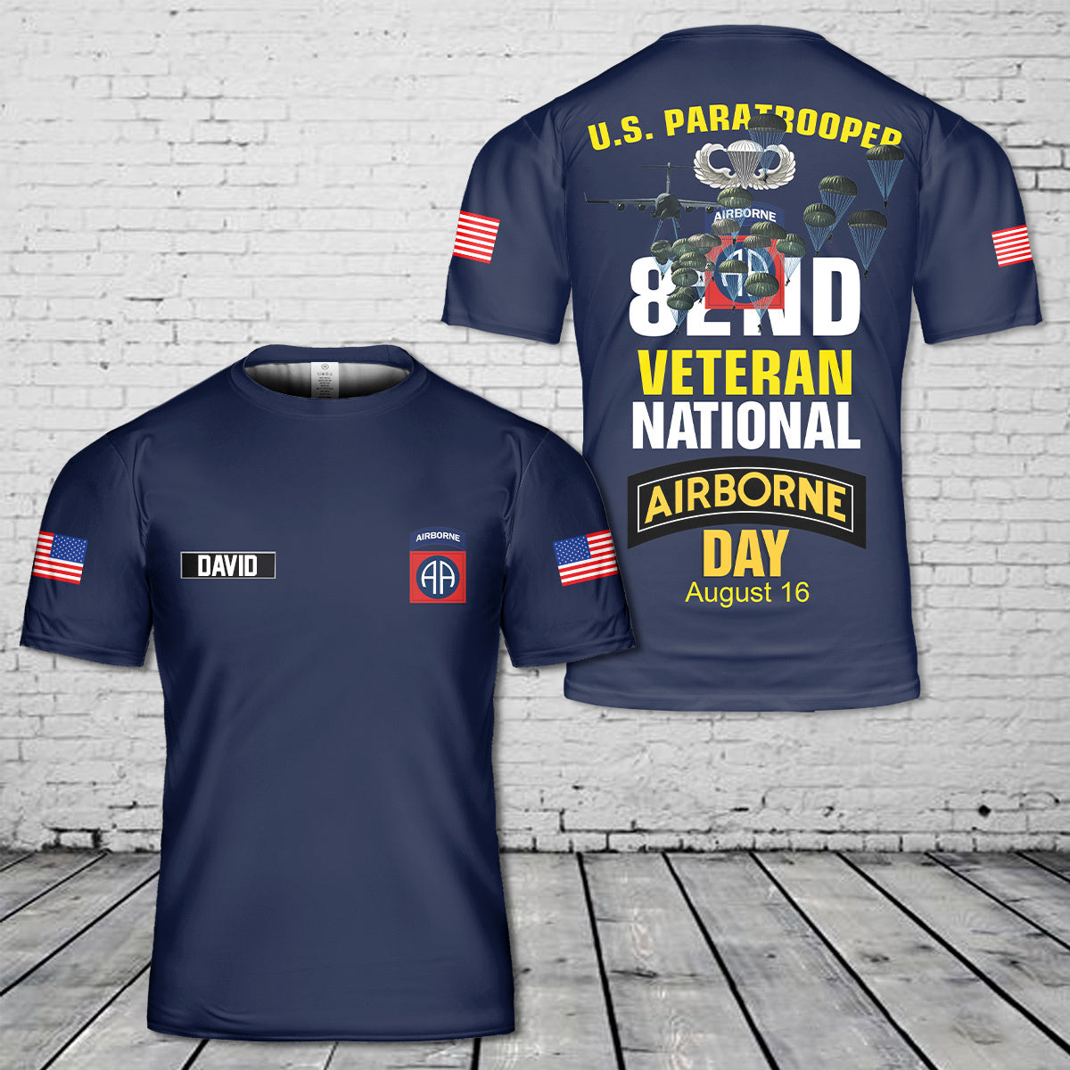 Custom Name US Army 82nd Airborne Division Veteran Paratrooper, National Airborne Day 3D T-Shirt