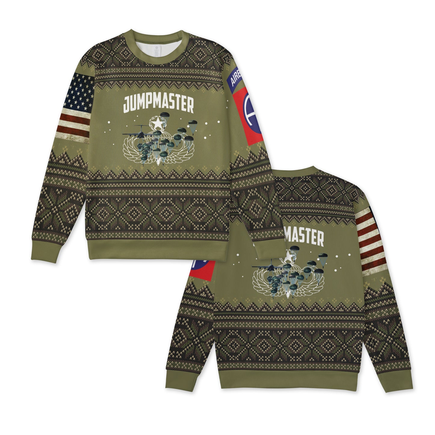 US Army 82nd Airborne Paratrooper Jumpmaster Christmas AOP Knitted Sweater