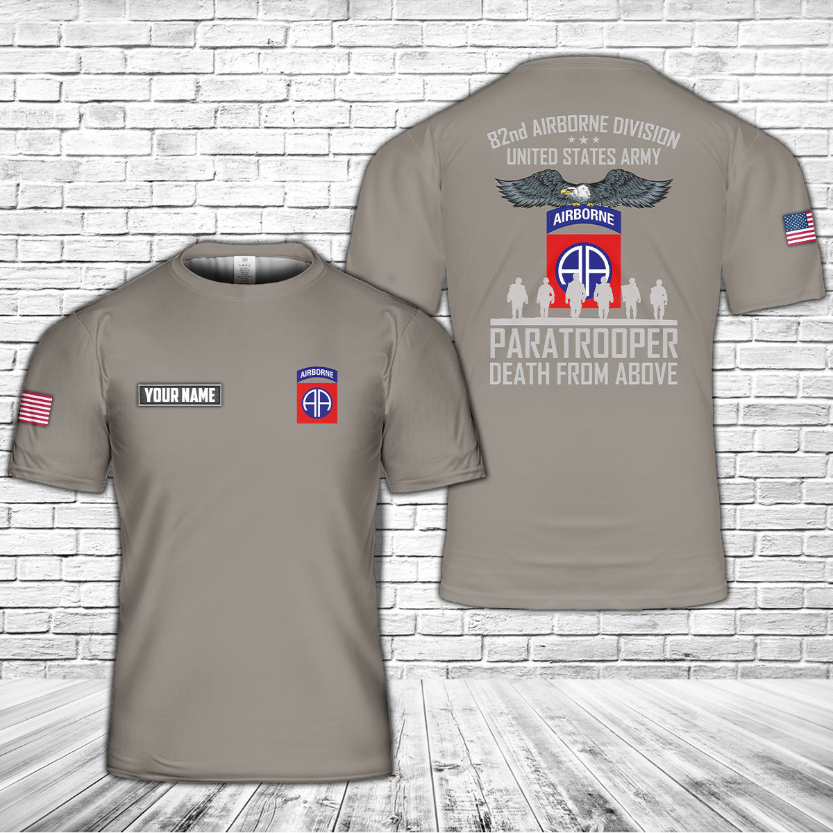 Custom Name US Army 82nd Airborne Paratrooper Veteran 3D T-shirt