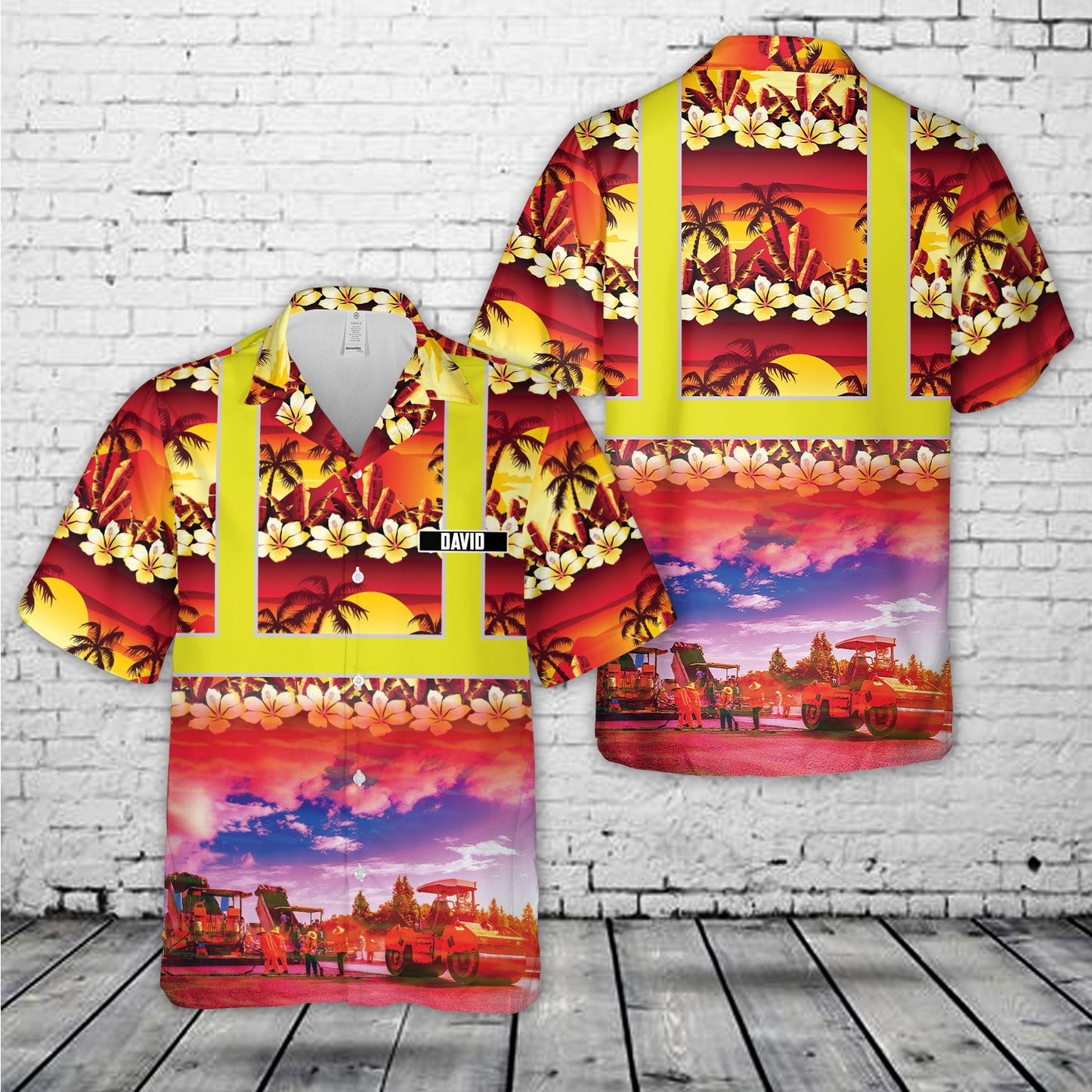 Custom Name Highway Construction Tropical Hawaiian Shirt