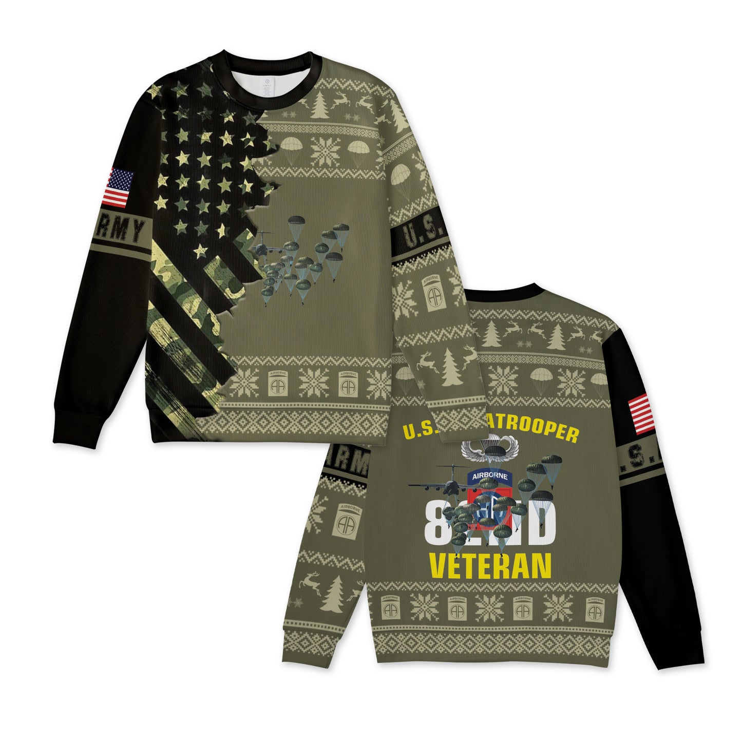 US Army 82nd Airborne Veteran Christmas AOP Knitted Sweater