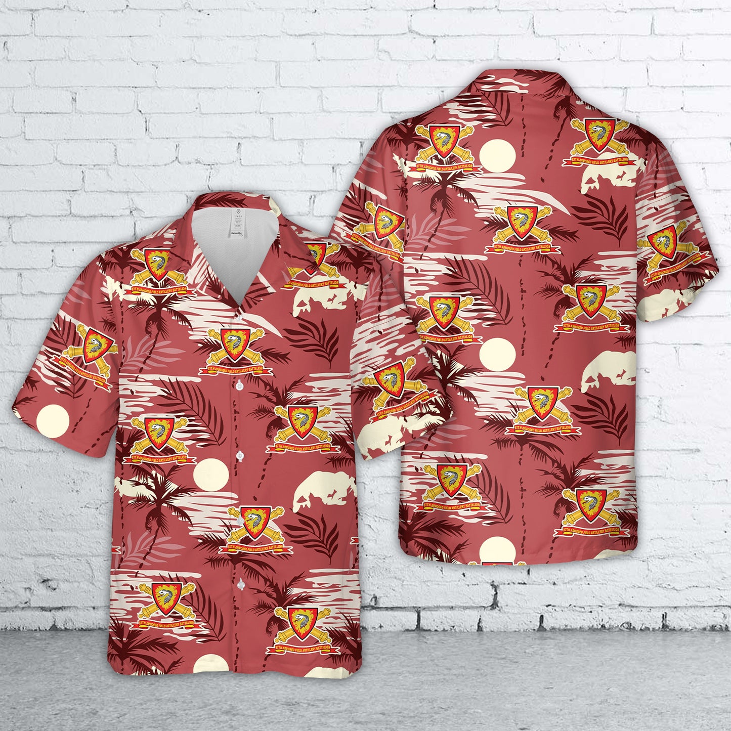 US Army 87th Armored Field Artillery Battalion - DUI w Br - Ribbon Hawaiian Shirt