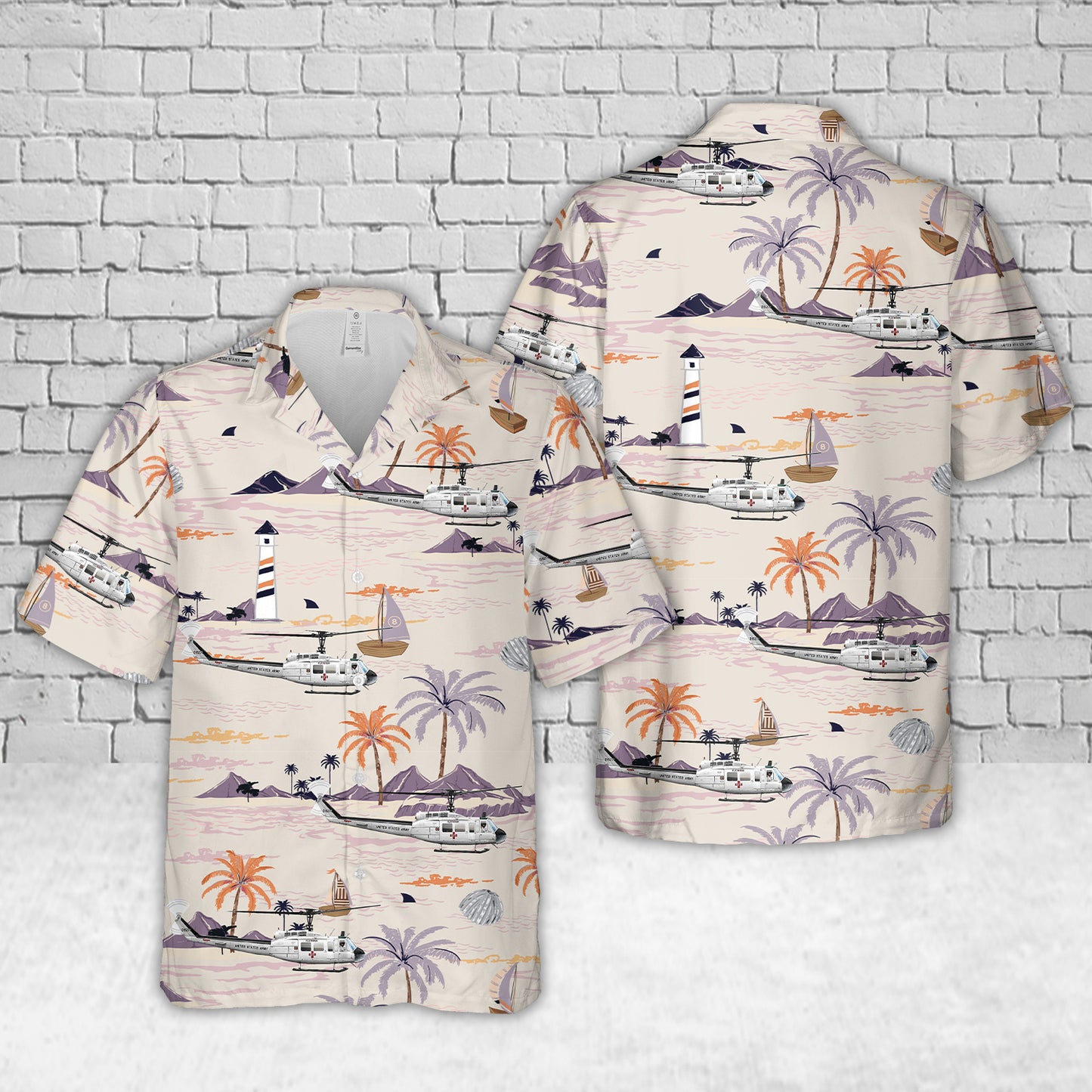 US Army Air Ambulance Detachment UH-1V "Iroquois" FLAT IRON Air Ambulance/Crash-Rescue Hawaiian Shirt