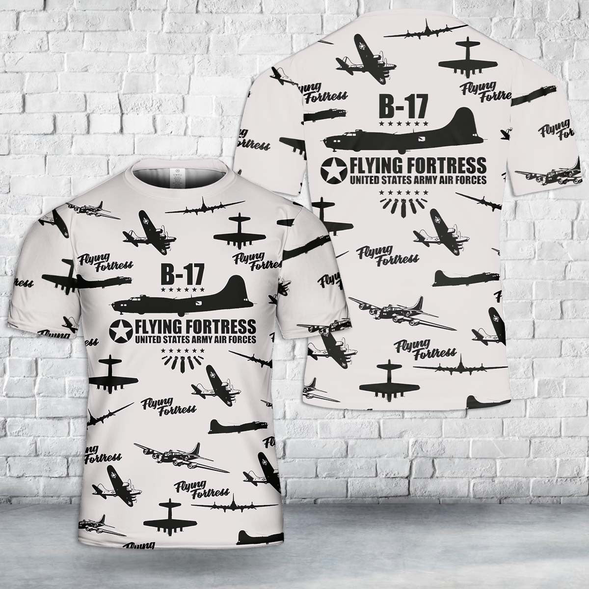US Army Air Force Flying Fortress B-17 B17 Boeing WW2 Never Forget Aircraft T-Shirt 3D