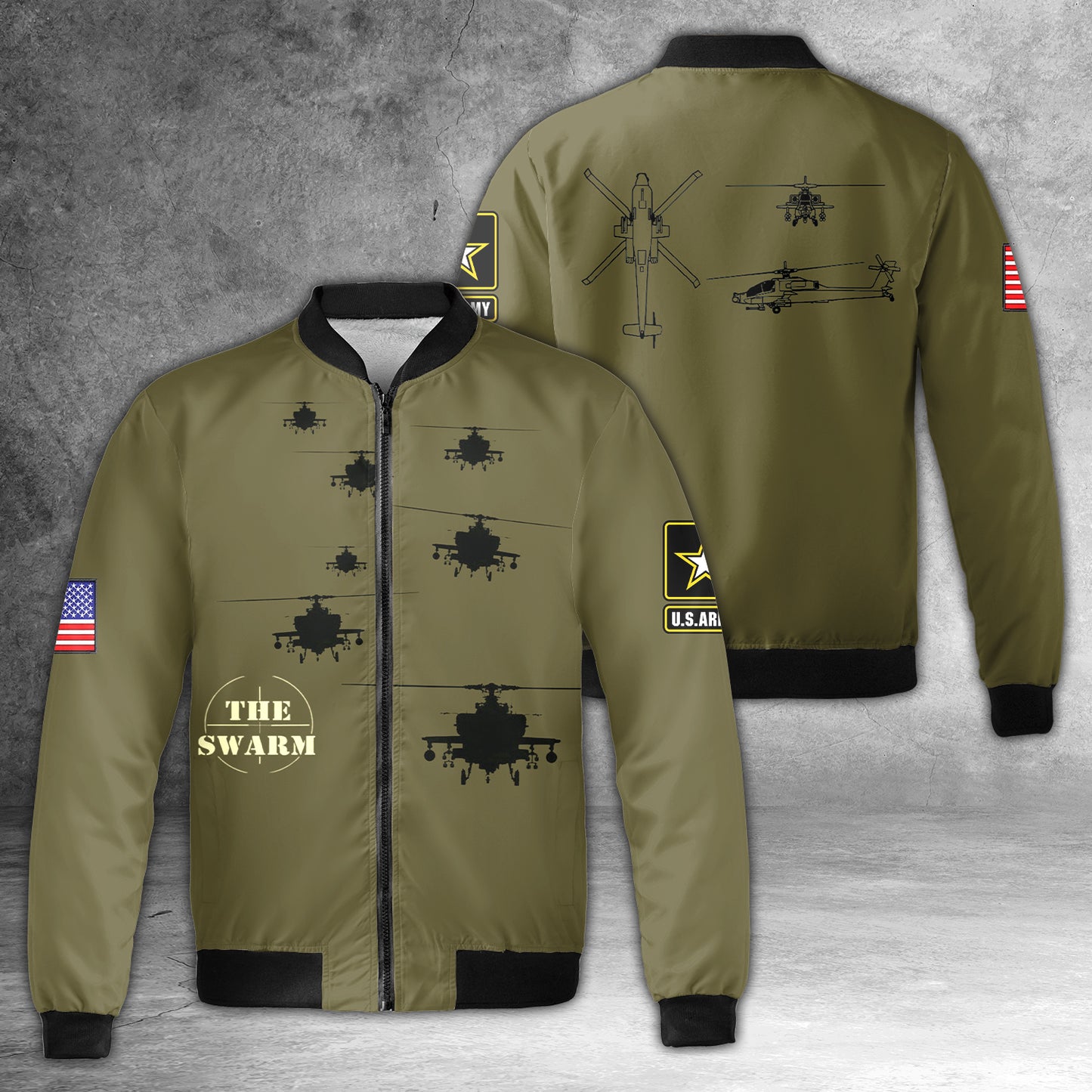 US Army Apache AH-64 Attack Helicopter AOP Bomber Jacket