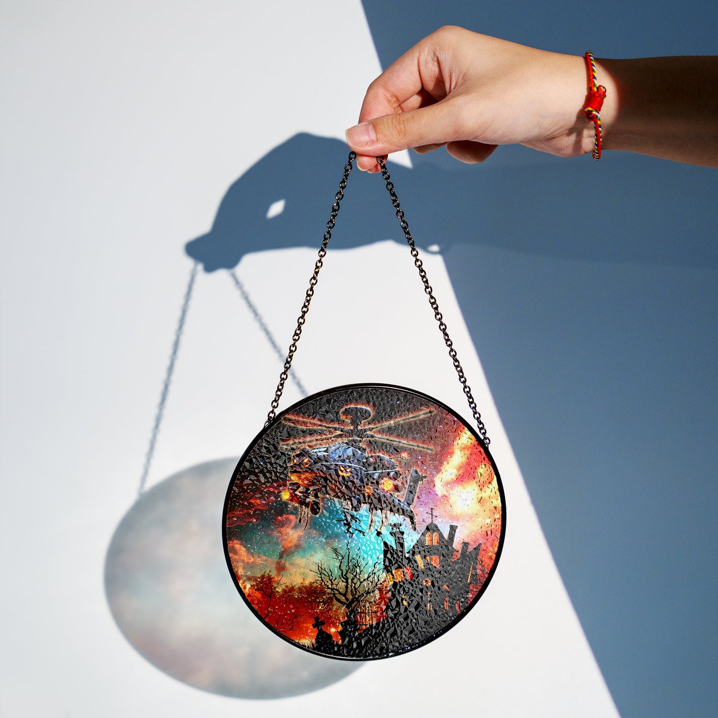 US Army Boeing AH-64 Apache Halloween Stained Glass Suncatcher for Window Hanging