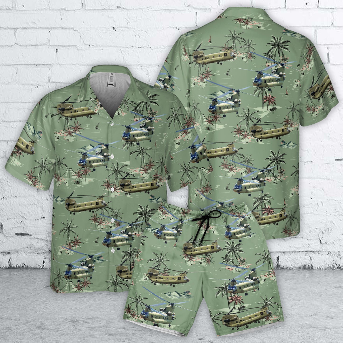US Army Boeing CH-47 Chinook Combo Pocket Hawaiian Shirt And Hawaiian Shorts
