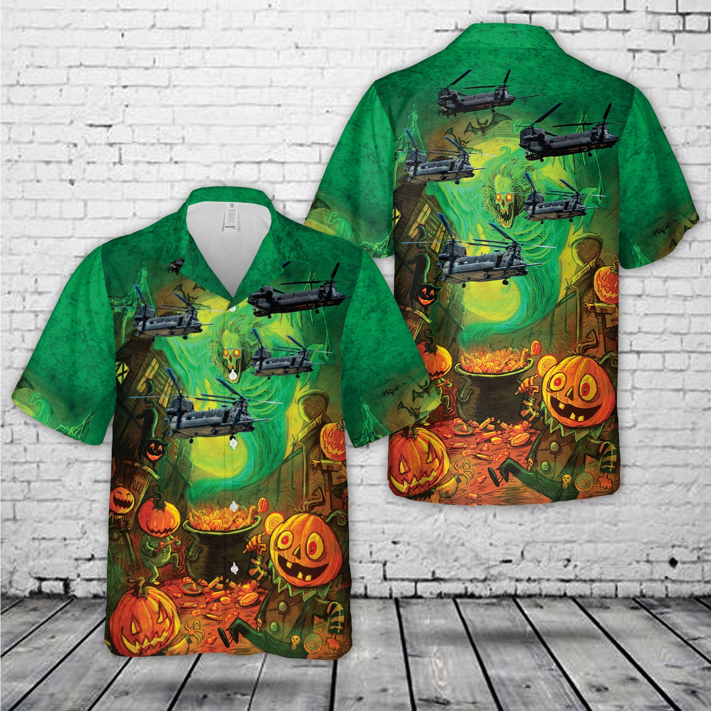 US Army Boeing MH-47G Chinook Halloween Hawaiian Shirt