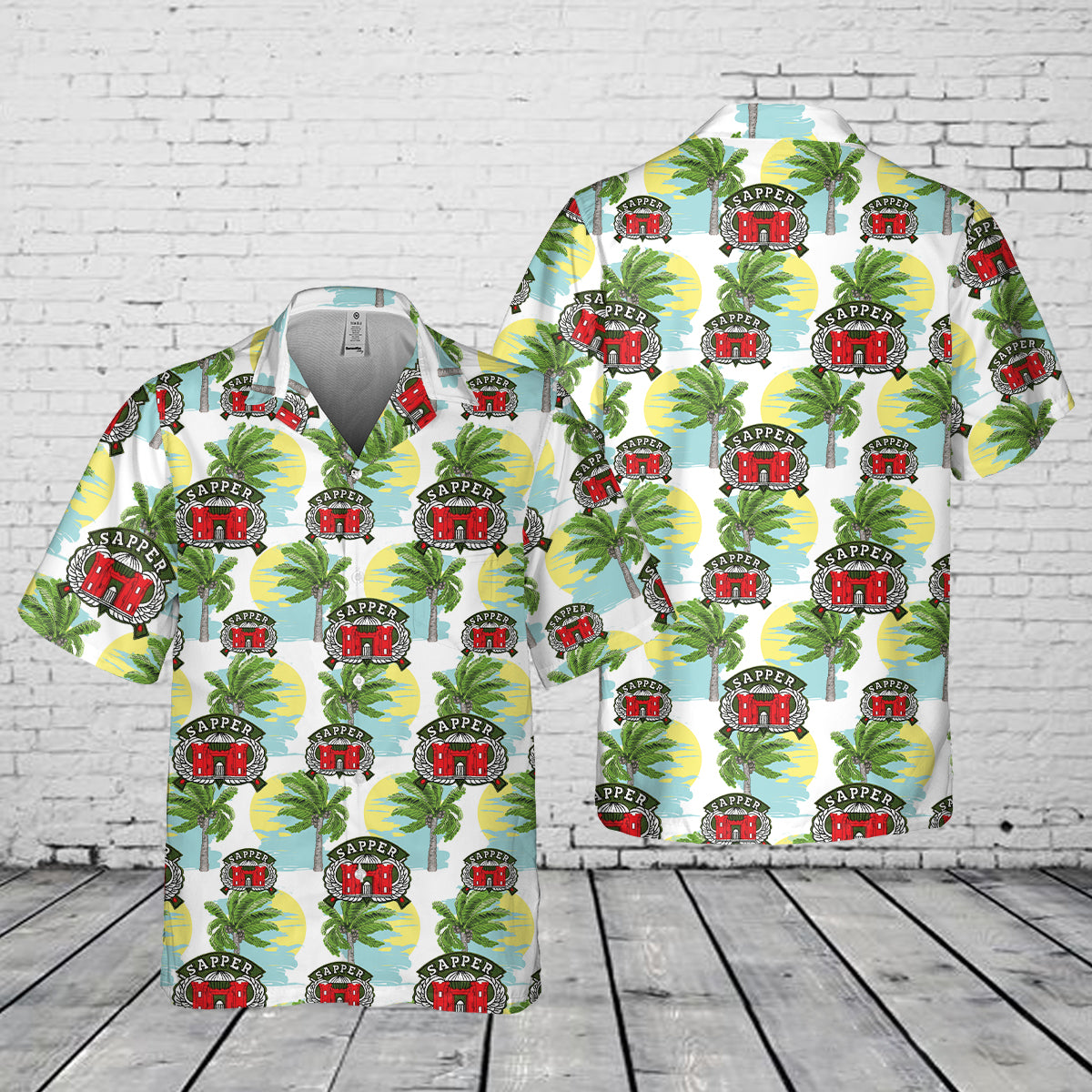 US Army Engineer Combat Sapper Airborne Wings Badge Pocket Hawaiian Shirt