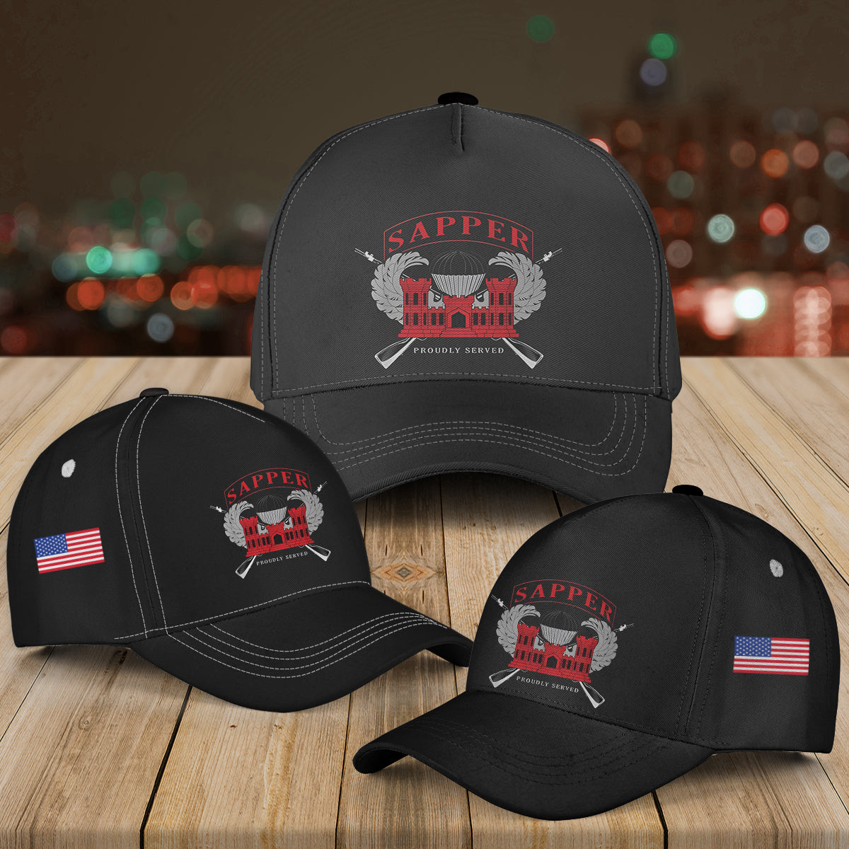 US Army Engineer Combat Sapper Airborne Wings Baseball Cap