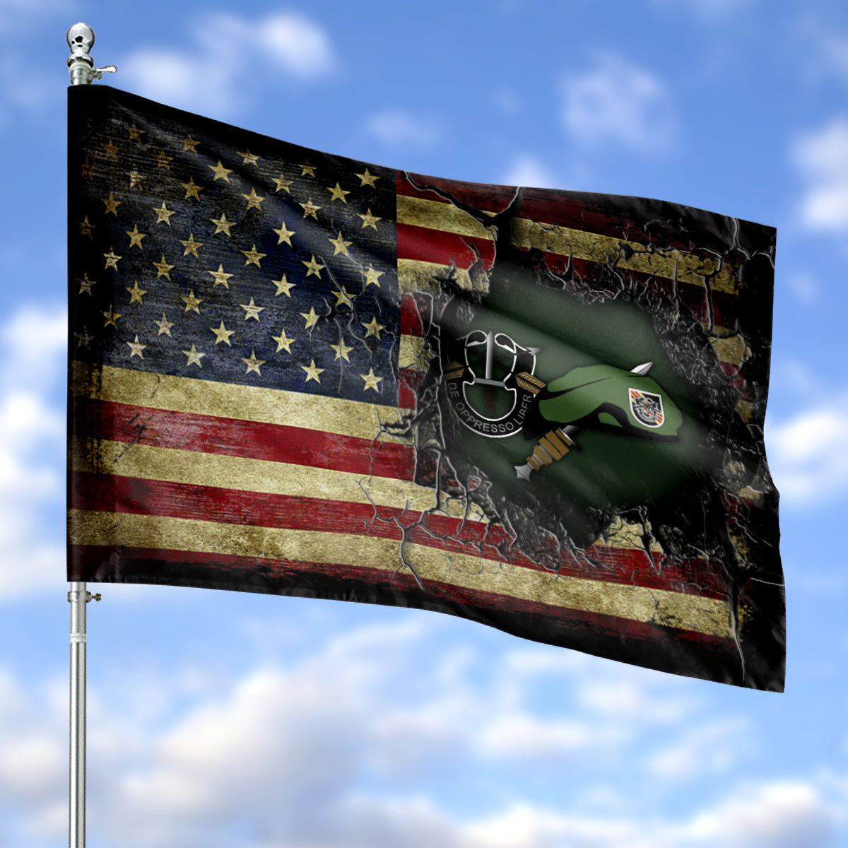 US Army Green Beret 5th SFG Special Forces Beret & Dagger House Flag