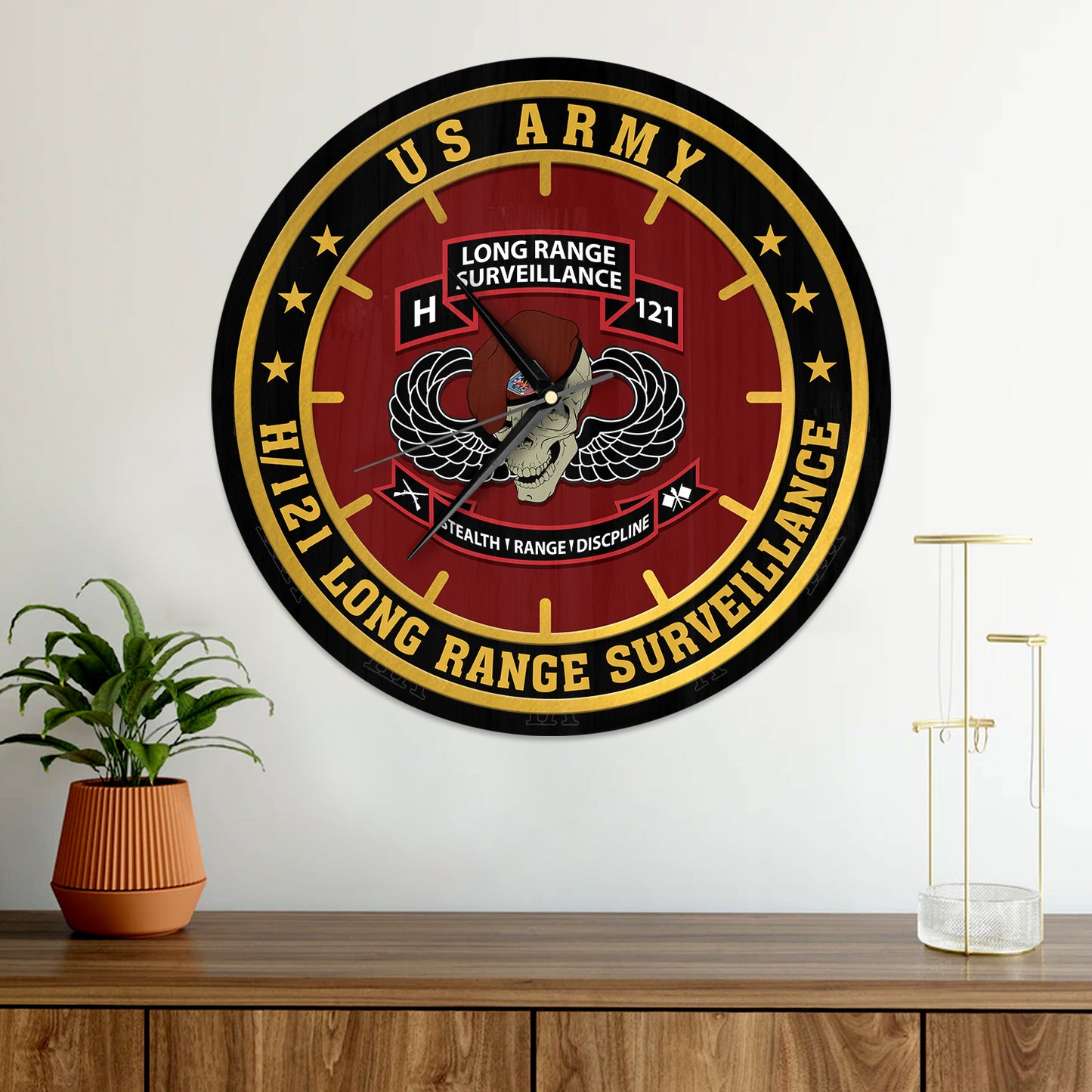 US Army H121 Long Range Surveillance Wooden Clock