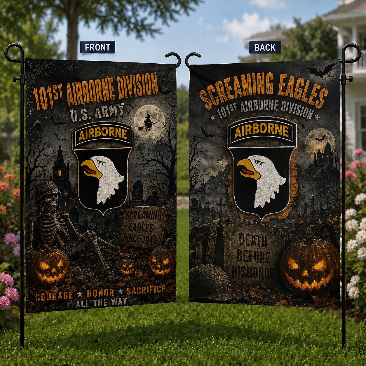 US Army Halloween 101st Airborne Division Double Sided Garden Flag