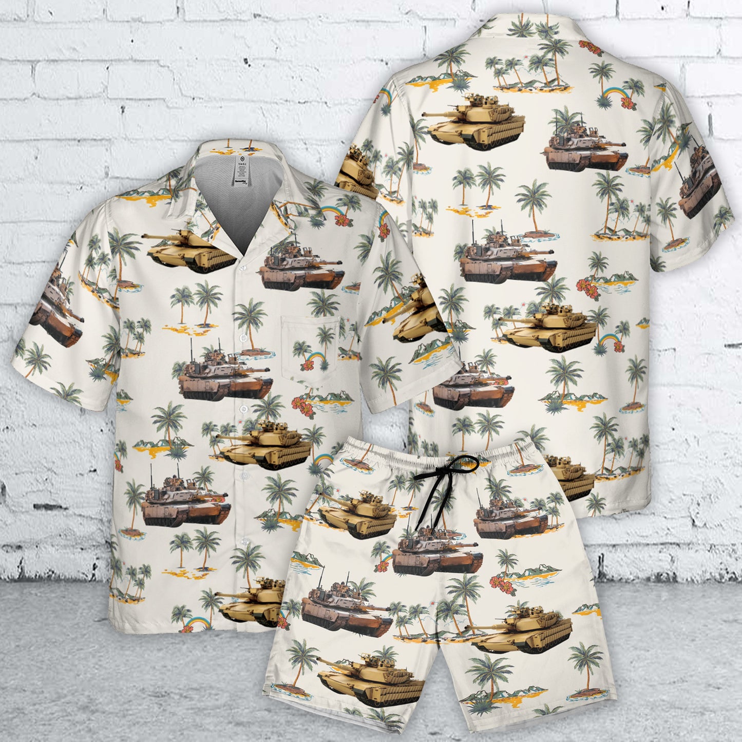 US Army M1A1 Abrams Main Battle Tank Combo Pocket Hawaiian Shirt And Hawaiian Shorts