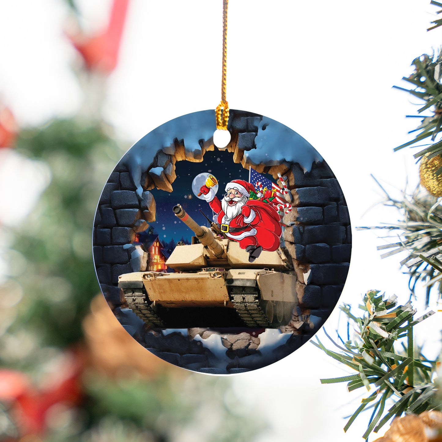 US Army M1A1 Abrams Tank Christmas Ceramic Ornament