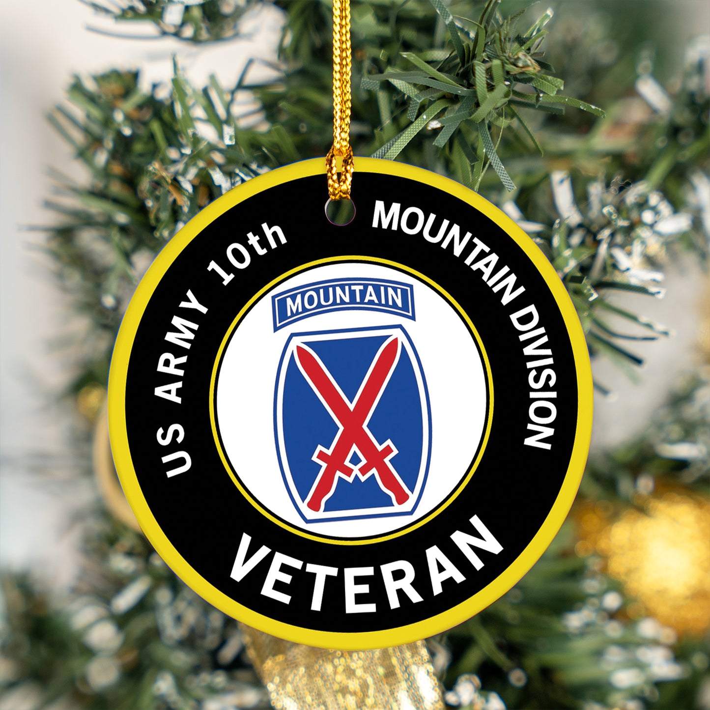 US Army Mountain Military Unit Veteran Ceramic Ornament