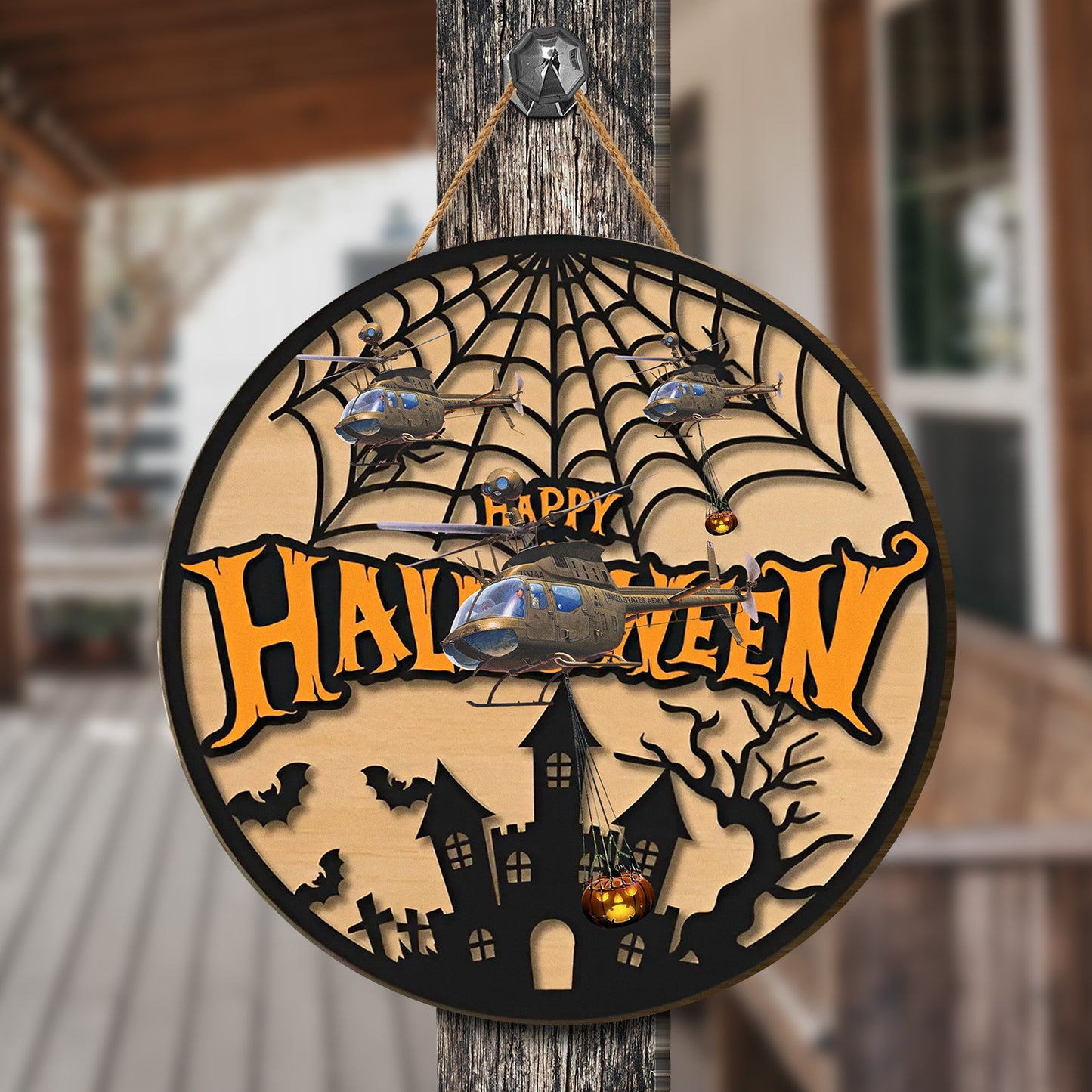 US Army OH-58 Kiowa Halloween Custom Shape Wood Sign