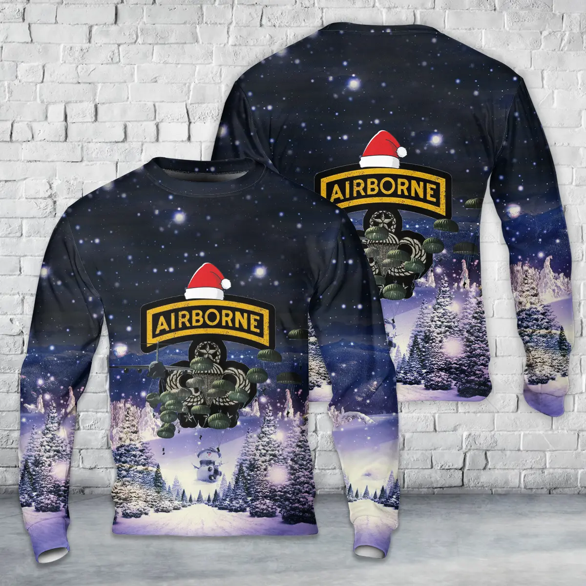 US Army Parachute Wings Badge Airborne Paratrooper AOP Christmas Sweater