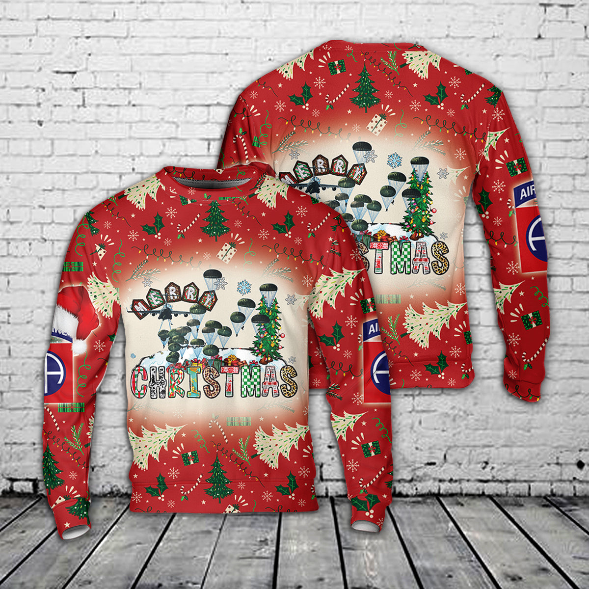 US Army Paratroopers With The 82nd Airborne Division Parachute AOP Christmas Sweater