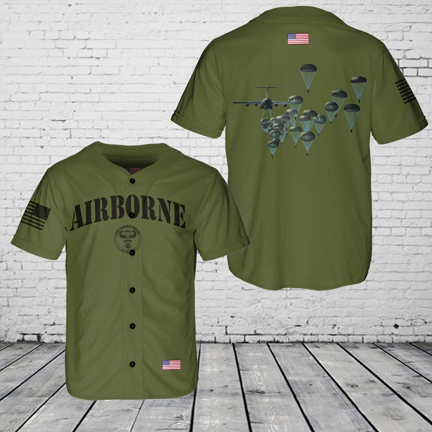 US Army Paratroopers With The 82nd Airborne Division Parachute Baseball Jersey