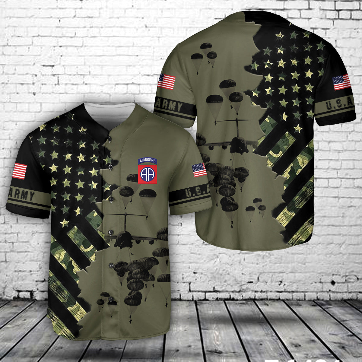 US Army Paratroopers With The 82nd Airborne Division Parachute Baseball Jersey
