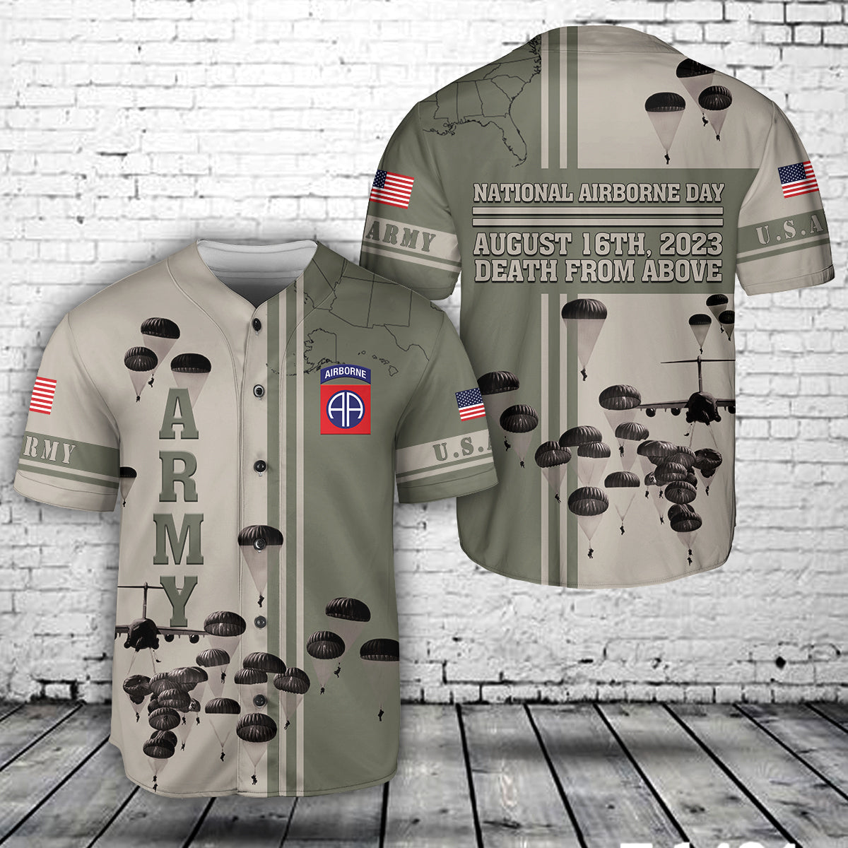US Army Paratroopers With The 82nd Airborne Division Parachute Baseball Jersey
