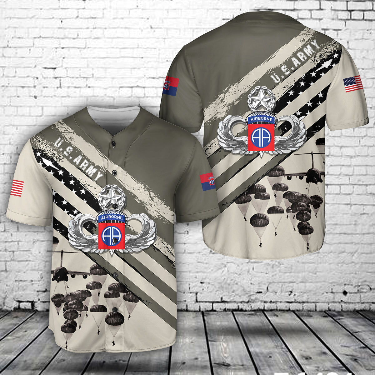 US Army Paratroopers With The 82nd Airborne Division Parachute Baseball Jersey
