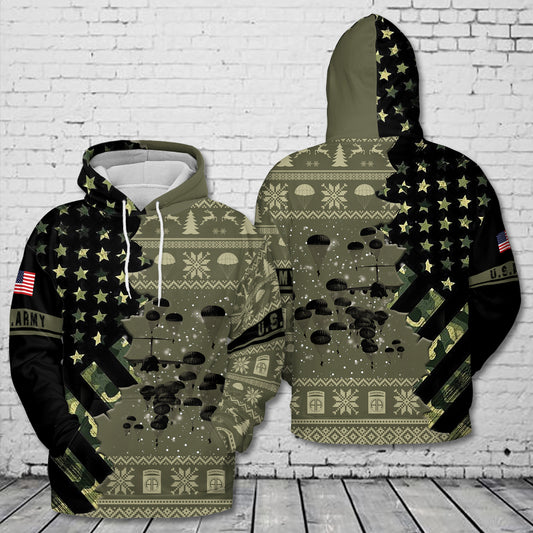US Army Paratroopers With The 82nd Airborne Division Parachute Christmas 3D Hoodie