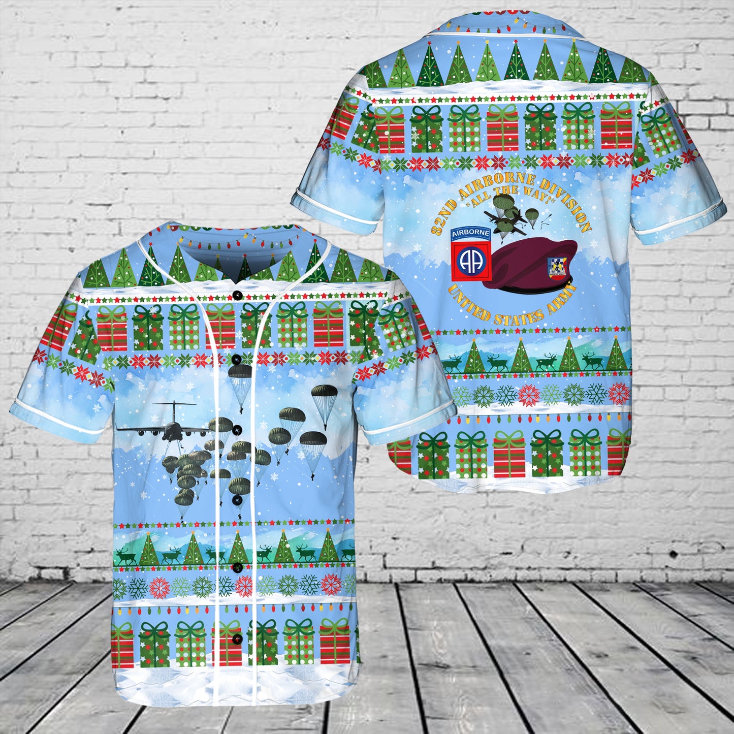 US Army Paratroopers With The 82nd Airborne Division Parachute Christmas Baseball Jersey
