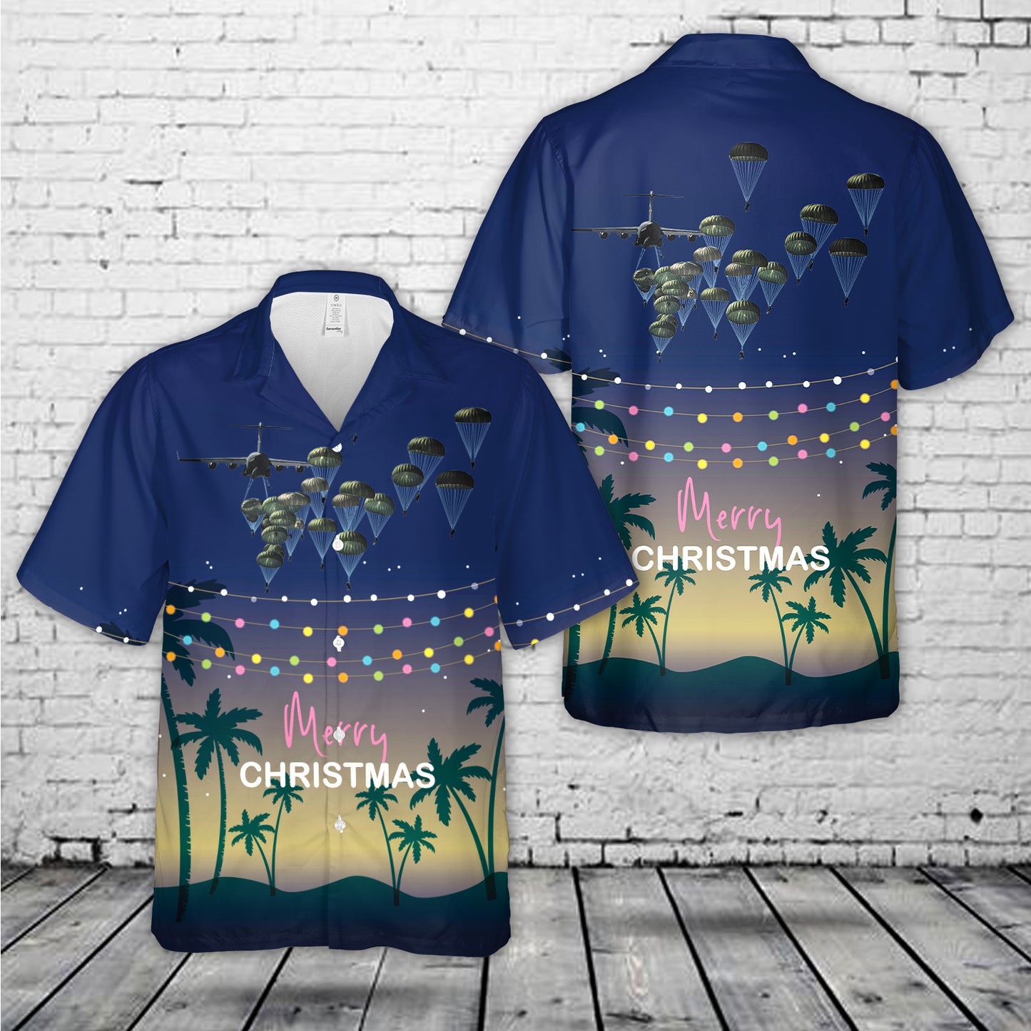 US Army Paratroopers With The 82nd Airborne Division Parachute Christmas Hawaiian Shirt