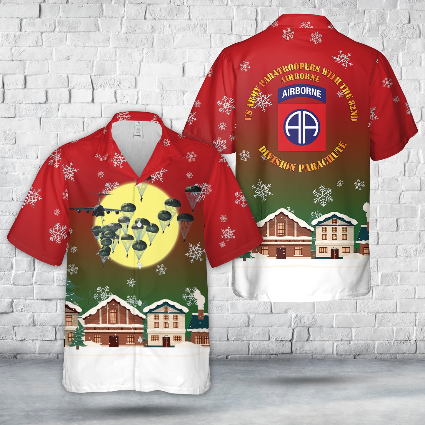 US Army Paratroopers With The 82nd Airborne Division Parachute Christmas Hawaiian Shirt
