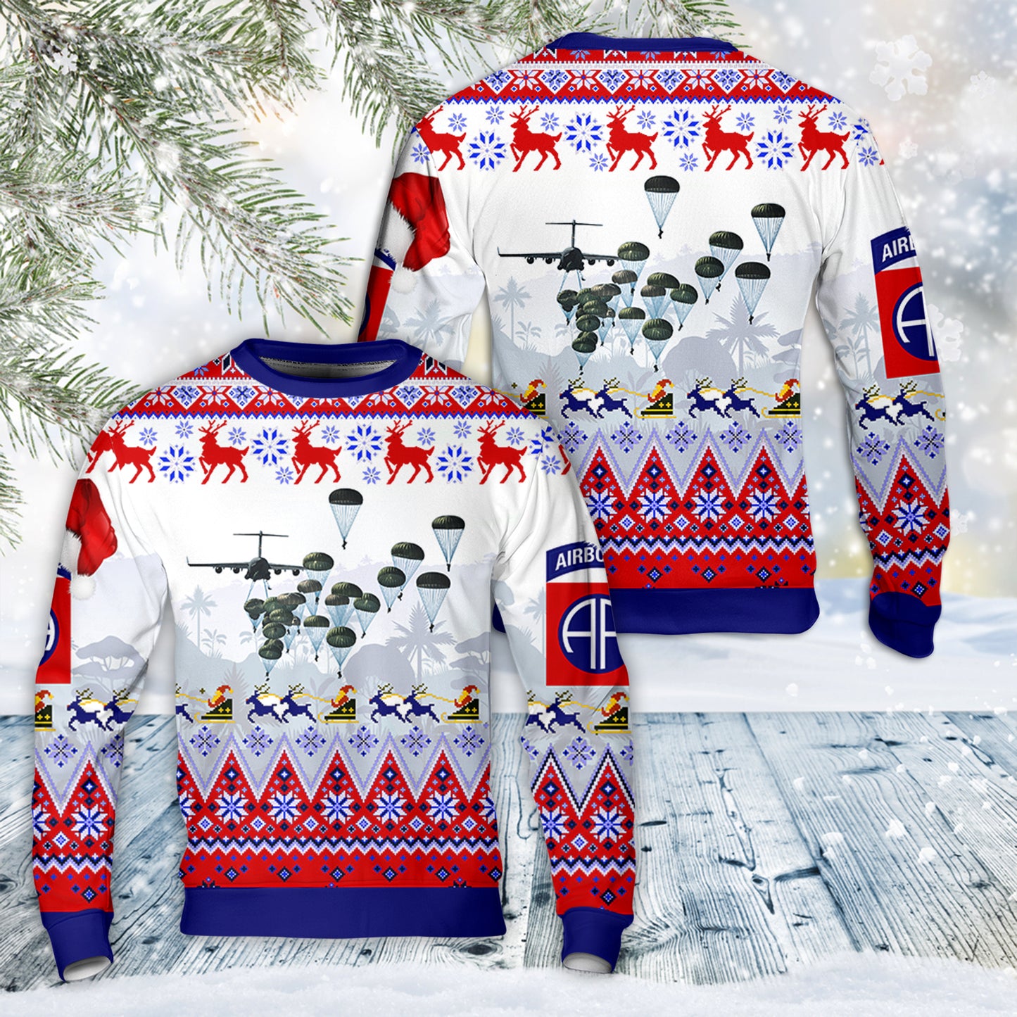 US Army Paratroopers With The 82nd Airborne Division Parachute Christmas Sweater