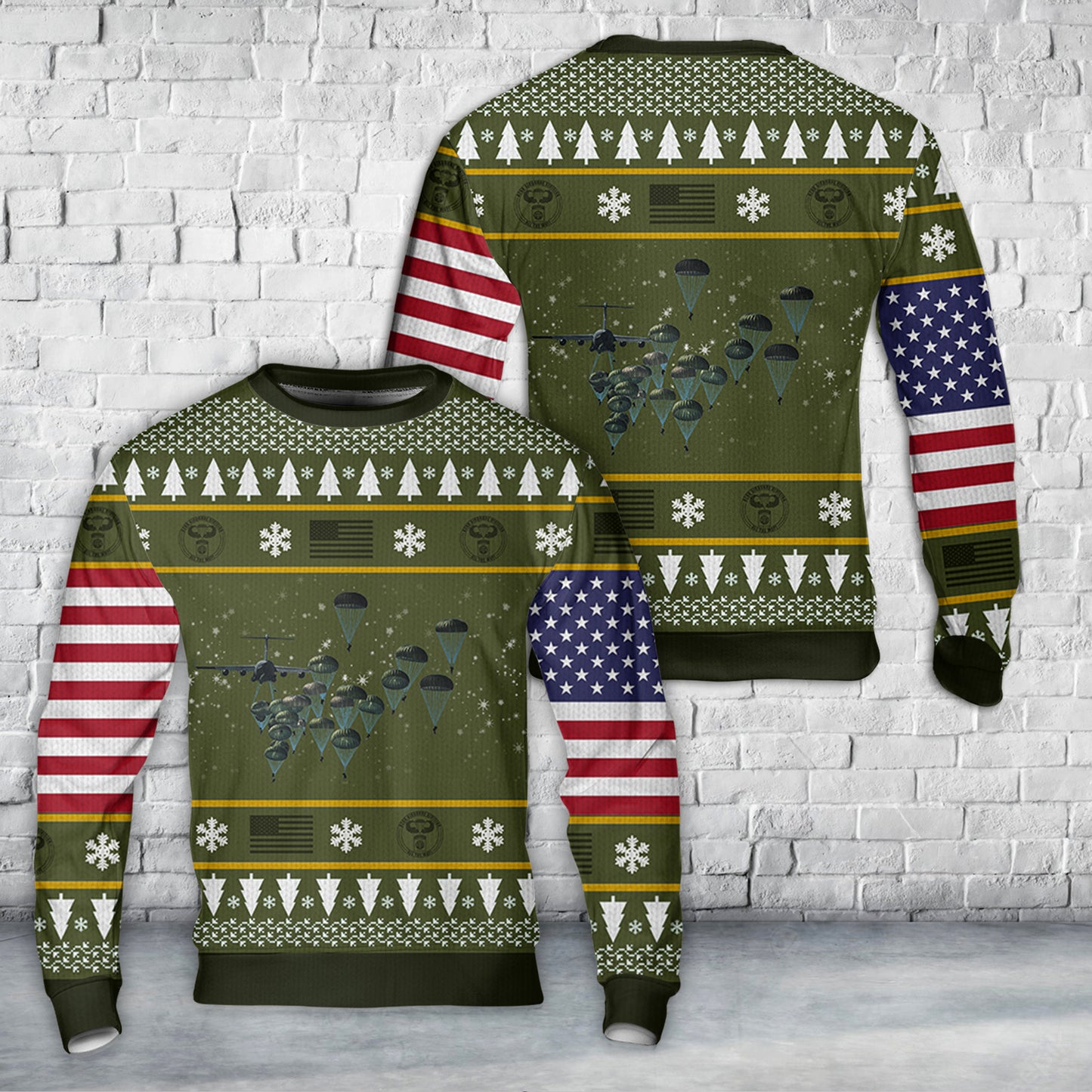 US Army Paratroopers With The 82nd Airborne Division Parachute Christmas Sweater