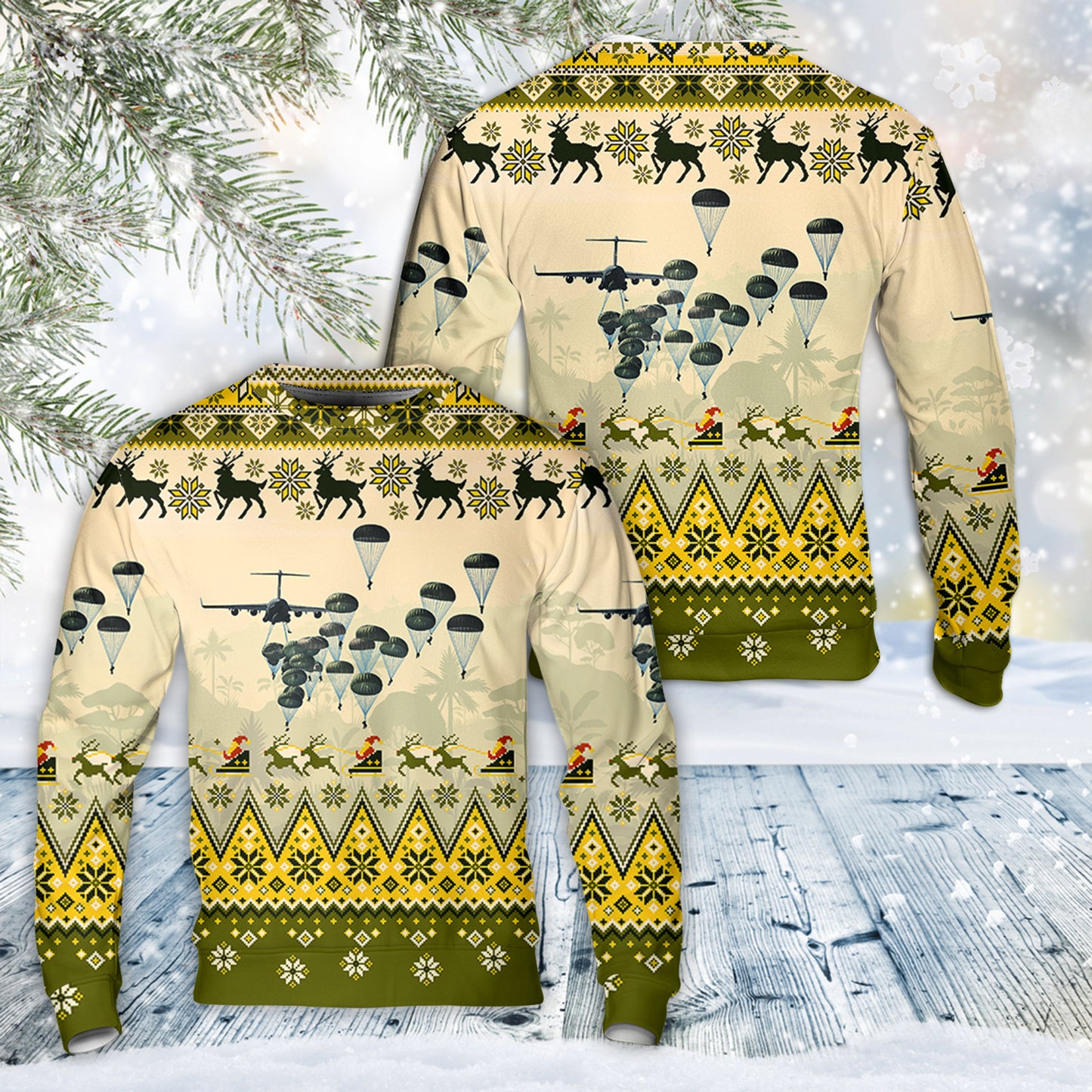 US Army Paratroopers With The 82nd Airborne Division Parachute Christmas Sweater