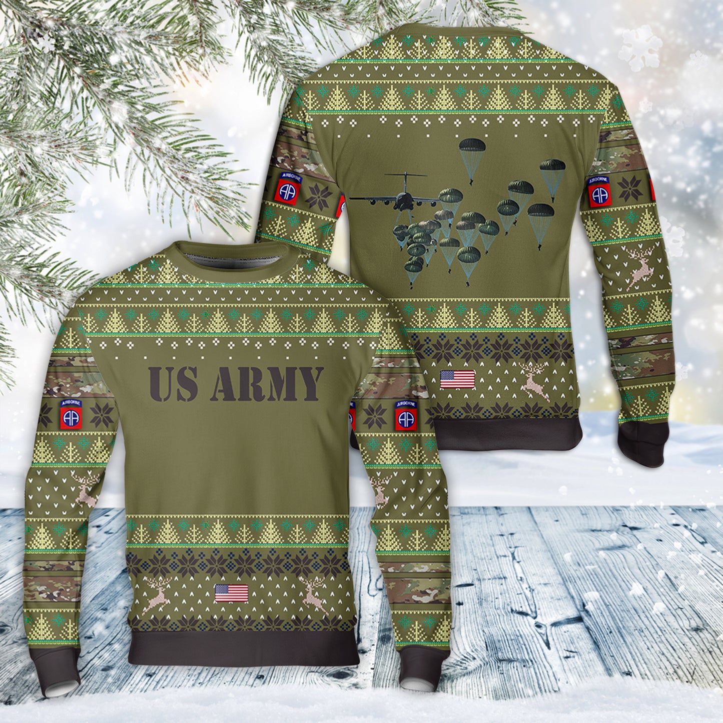 US Army Paratroopers With The 82nd Airborne Division Parachute Christmas Sweater
