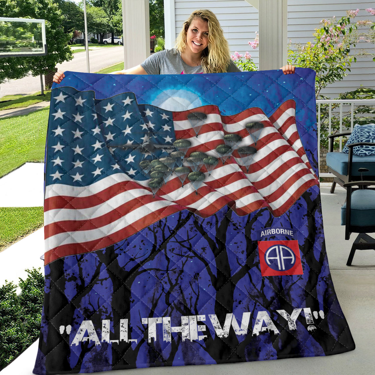 US Army Paratroopers With The 82nd Airborne Division Parachute Fleece Blanket (Made in US)