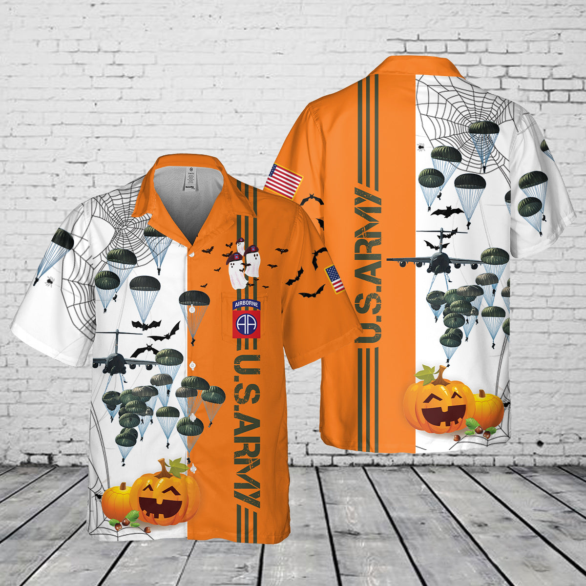 US Army Paratroopers With The 82nd Airborne Division Parachute Halloween Pocket Hawaiian Shirt
