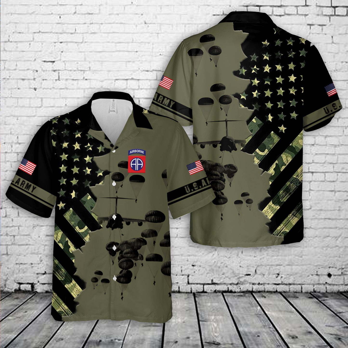 US Army Paratroopers With The 82nd Airborne Division Parachute Hawaiian Shirt