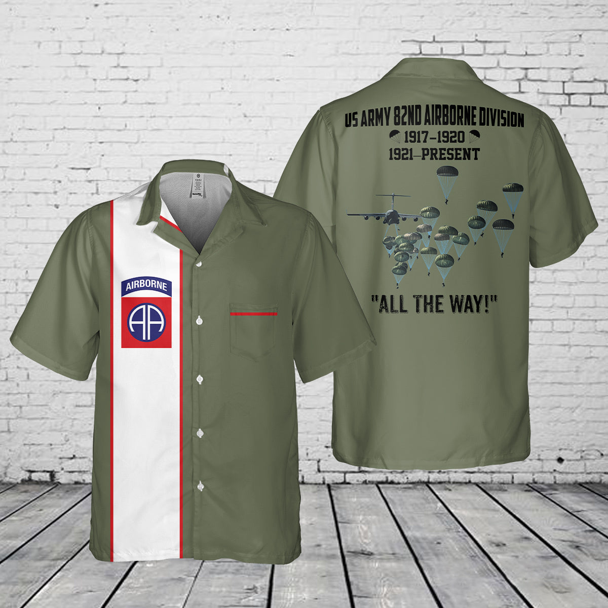US Army Paratroopers With The 82nd Airborne Division Parachute Pocket Hawaiian Shirt
