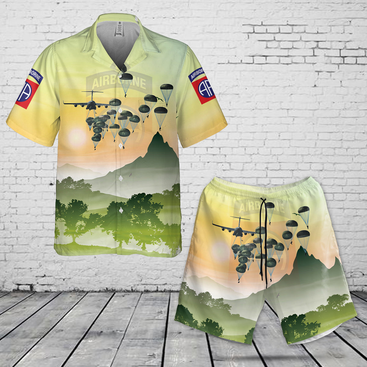 US Army Paratroopers With The 82nd Airborne Division Parachute Pocket Hawaiian Shirt & Shorts