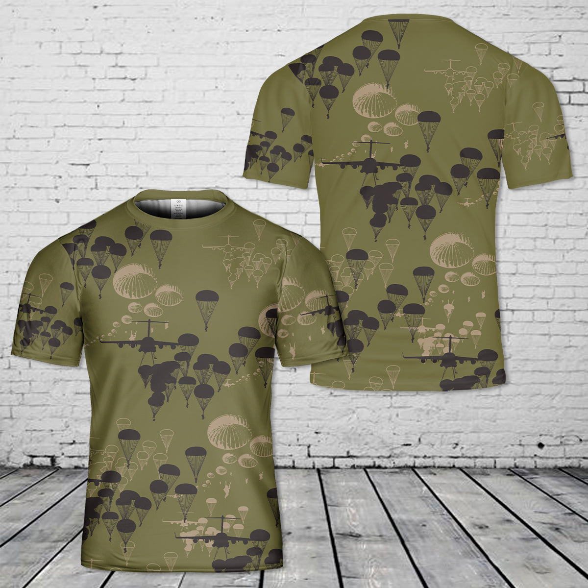 US Army Paratroopers With The 82nd Airborne Division Parachute Silhouettes T-Shirt 3D