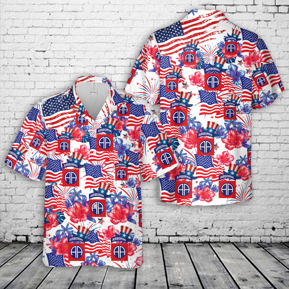 US Army Paratroopers With The 82nd Airborne Division Parachute, 4th Of July Hawaiian Shirt