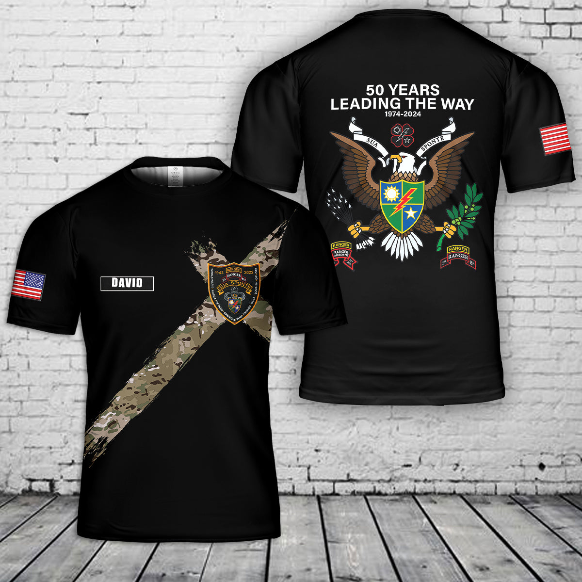 Custom Name US Army Ranger 1st Battalion, 75th Infantry Regiment 50 Year Anniversary (1974-2024) 3D T-Shirt