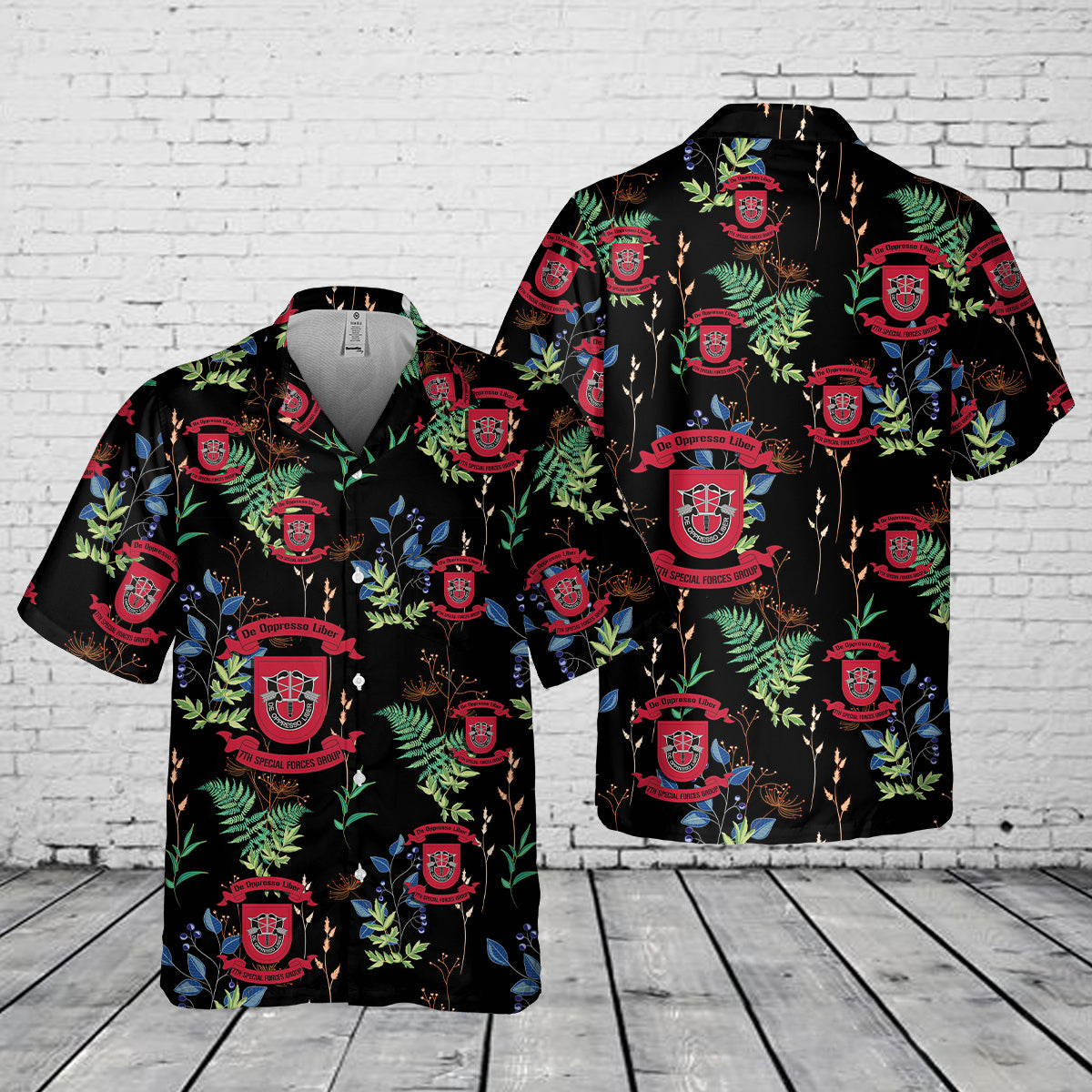 US Army Special 7th Special Forces Group (7th SFG)(A) Pocket Hawaiian Shirt