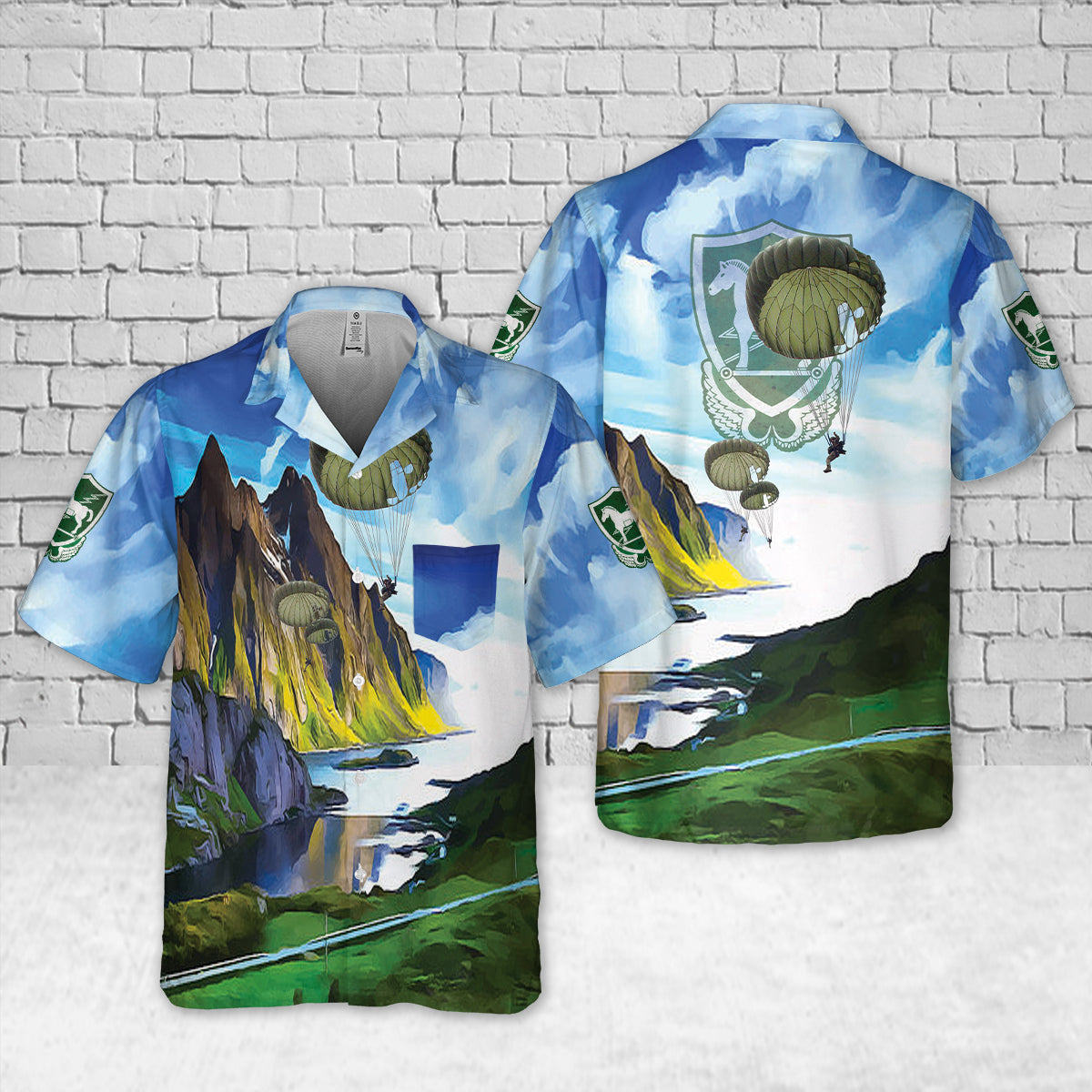 US Army Special Forces 10th Special Forces Group (Airborne) (10th SFG (A)) Parachute Pocket Hawaiian Shirt