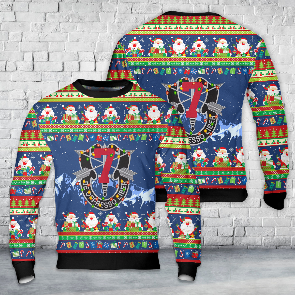 US Army Special Forces 7th Special Forces Group (Airborne) (7th SFG) (A) AOP Christmas Sweater