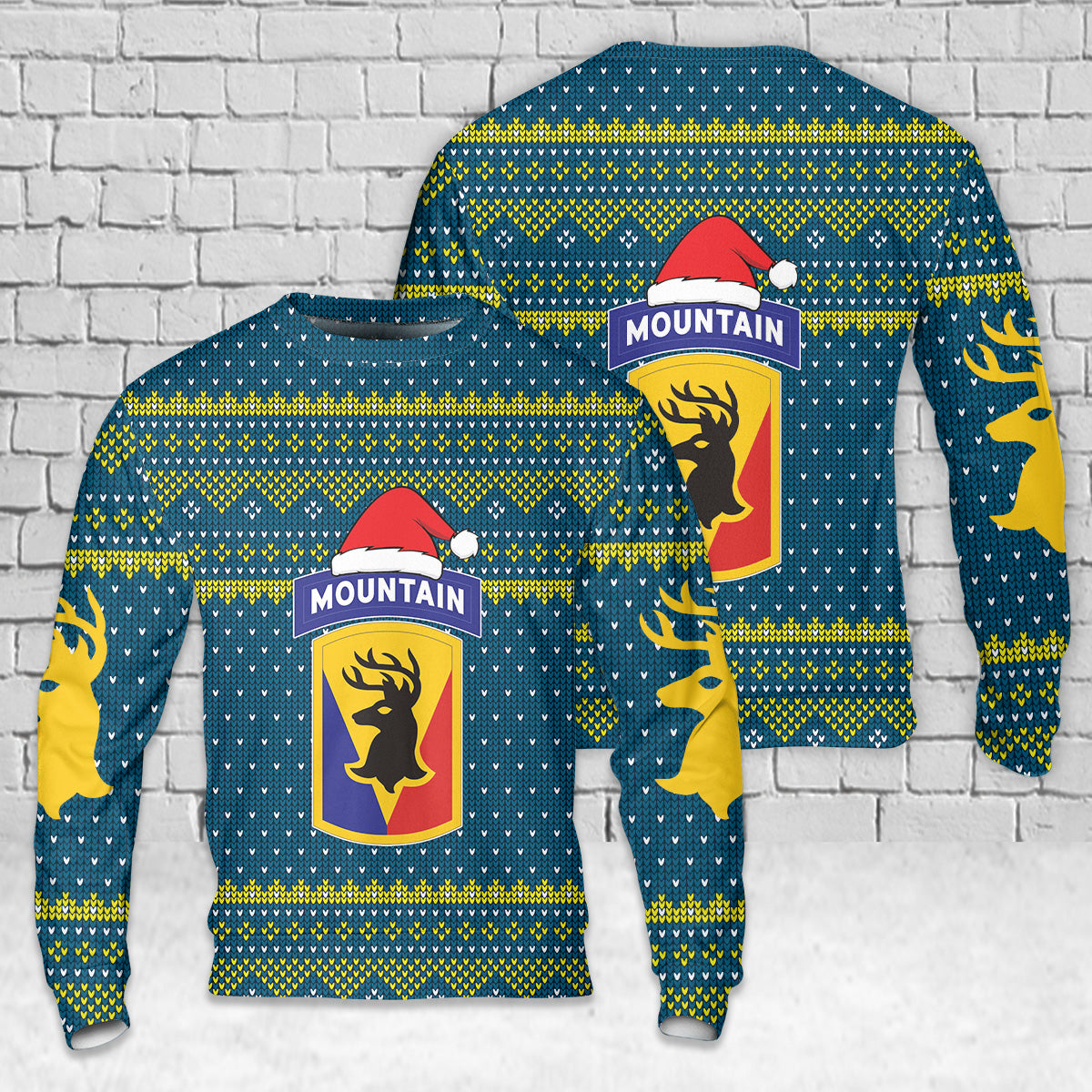 US Army Vermont Army National Guard 86th Infantry Brigade Combat Team (Mountain) ("The Vermont Brigade") Christmas AOP Sweater