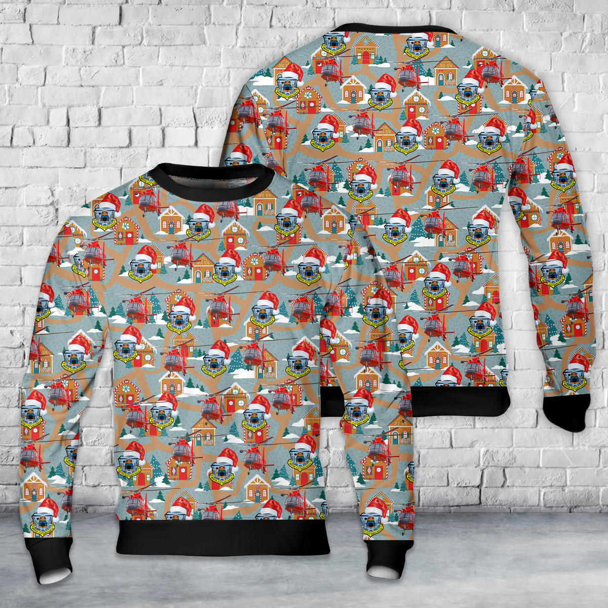 US Coast Guard Air Station Detroit MH-65D Dolphin Christmas AOP Sweater