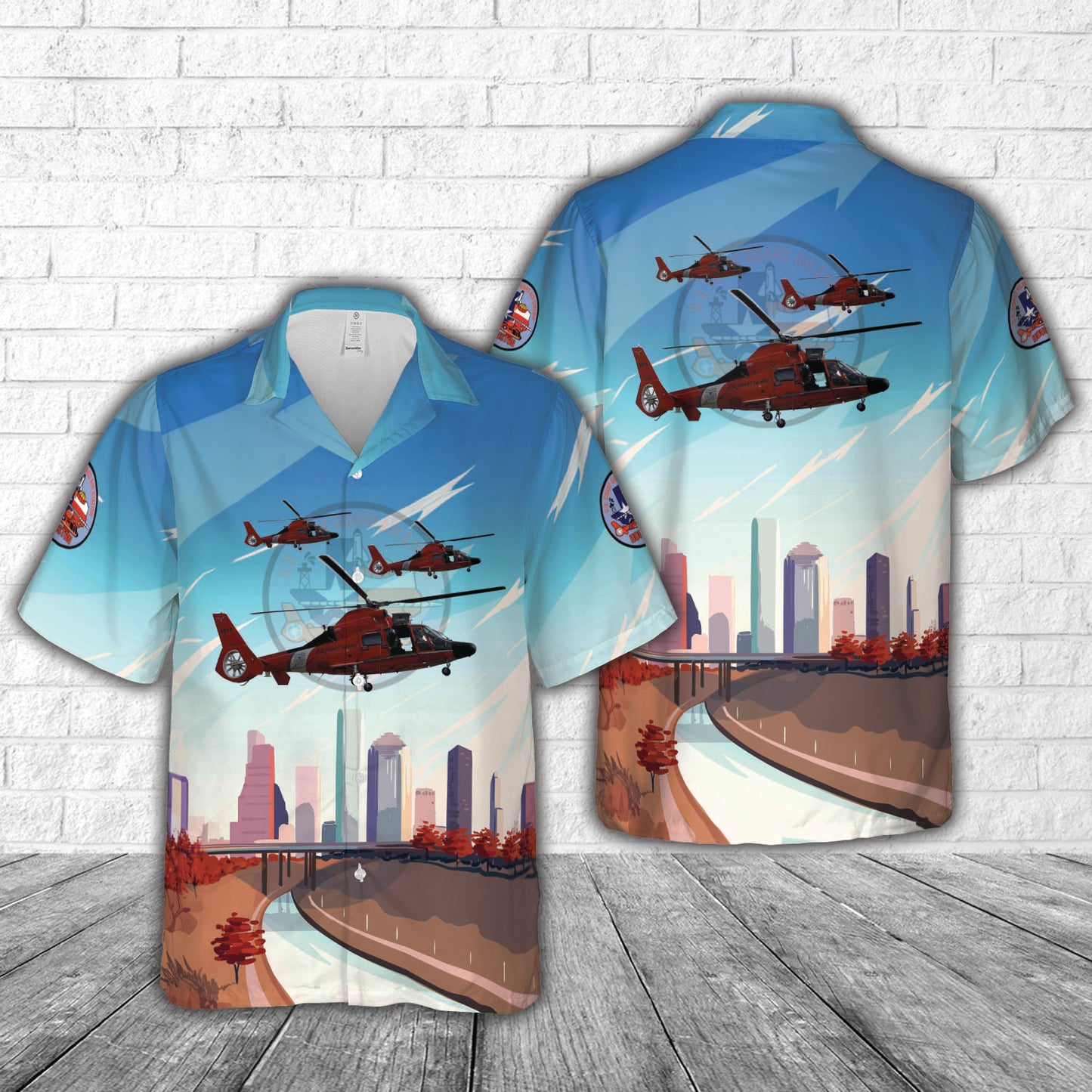 US Coast Guard Air Station Houston MH-65E Dolphin Hawaiian Shirt