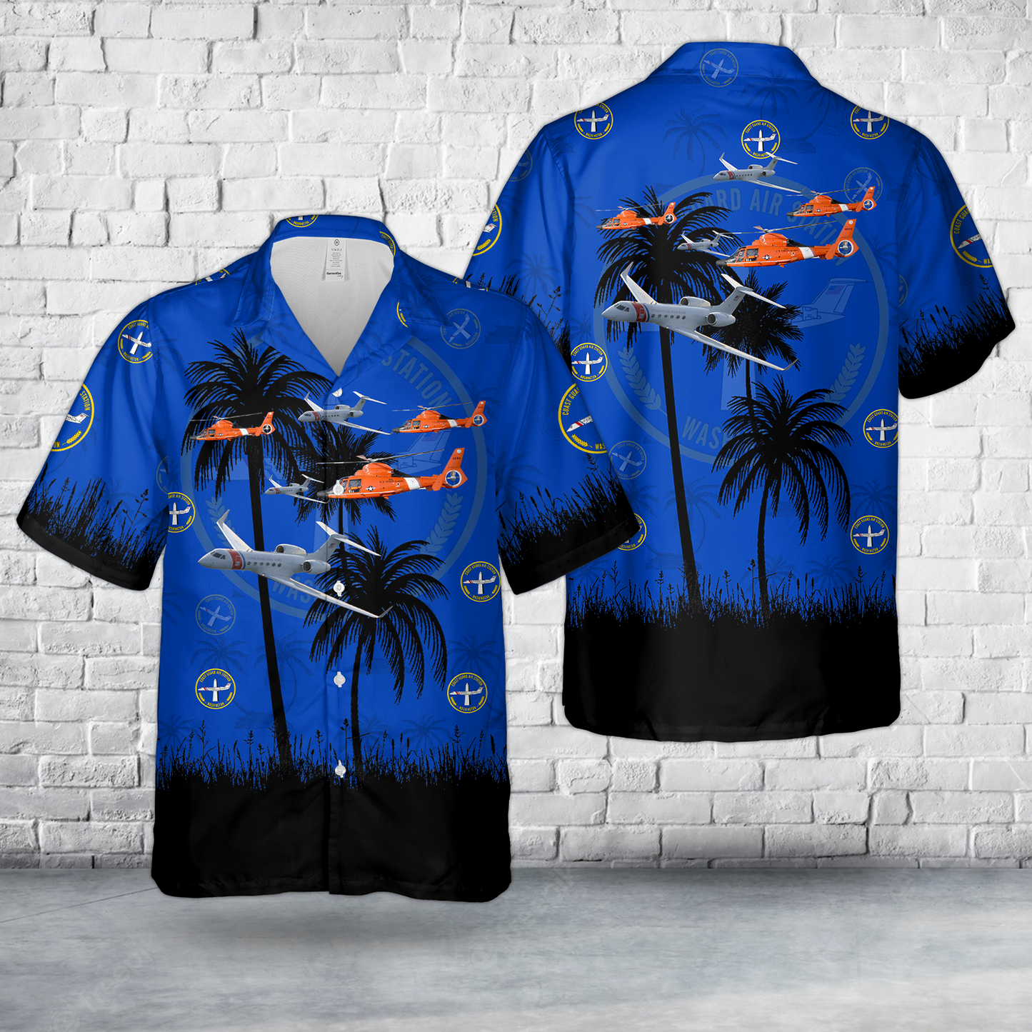 US Coast Guard Air Station Washington MH-65 Dolphin And C-37A Hawaiian Shirt